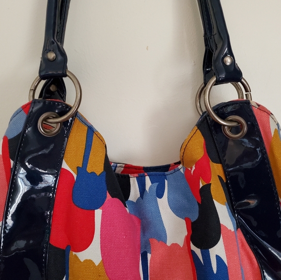 Anthropologie Vivid Spring Cheerful Multicolor Tulip Print Graphic Pattern Bag - Picture 7 of 12